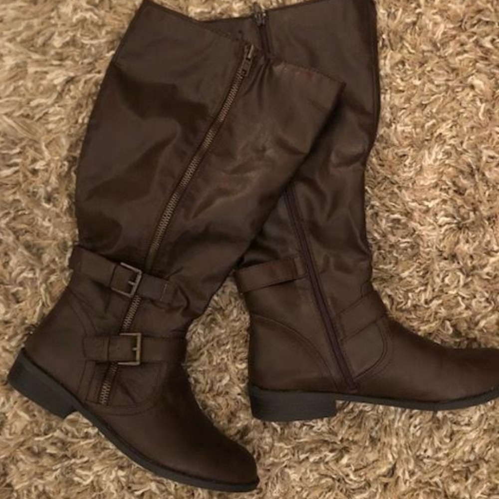 Lane Bryant Chocolate Brown Buckled Riding Boot